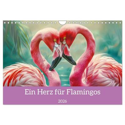 Ein Herz für Flamingos (Wandkalender 2026 DIN A4 quer), CALVENDO Monatskalender