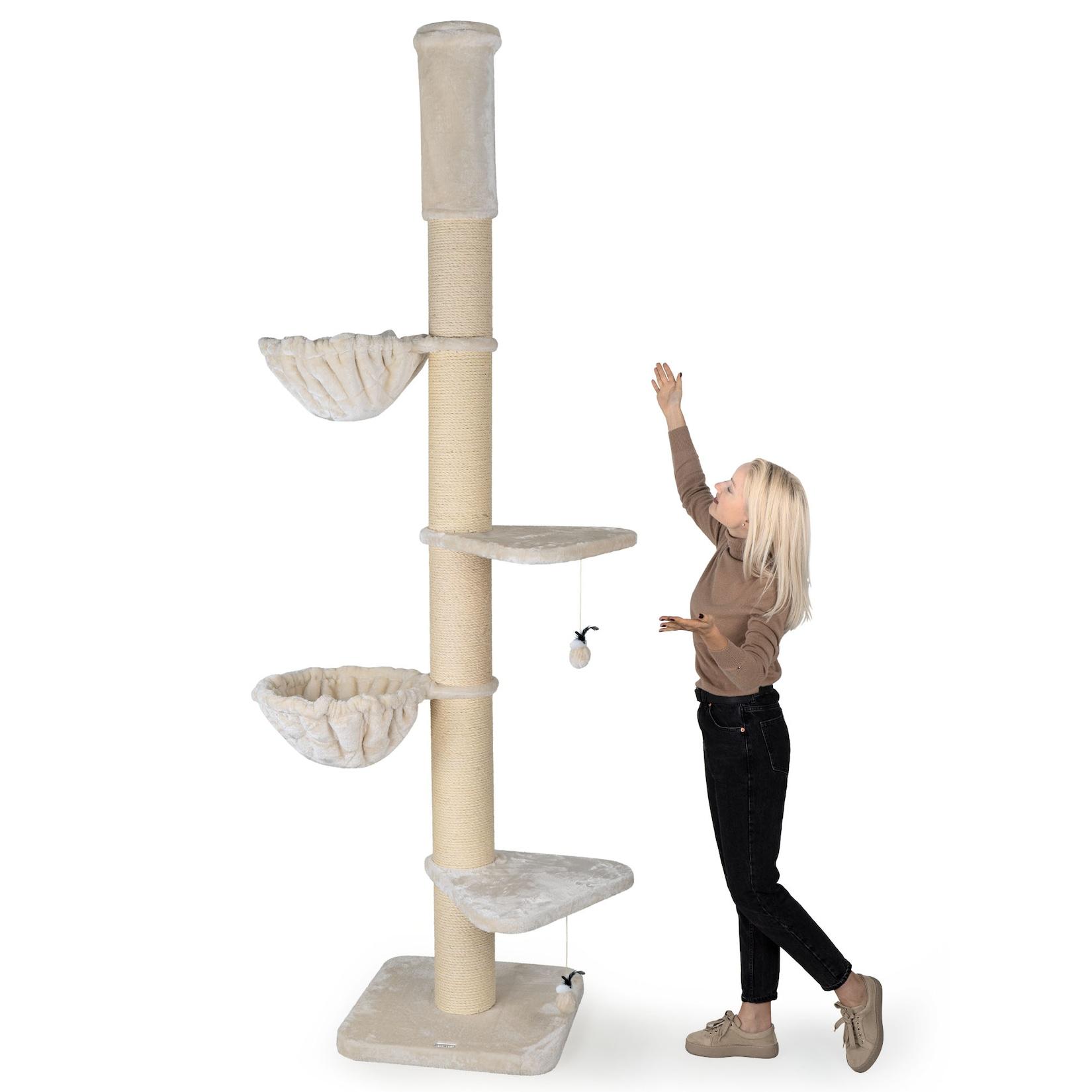 HAPPYPET Kratzbaum Grosse Katzen Stabil XXL Deckenhoch, 250 bis 275 cm Creme Basic
