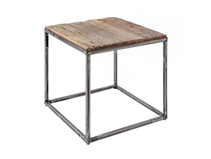 Licht-Erlebnisse Beistelltisch FELIPE, Handarbeit Recyceltes Holz Metall in Natur Schwarz 40x40x40 cm (LxBxH)