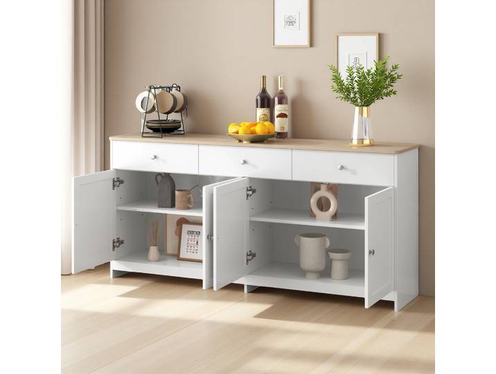Anajqaqia Armoire buffet 160x37x75cm avec 4 portes et 3 tiroirs, commode, armoire de cuisine, armoire multi-usages
