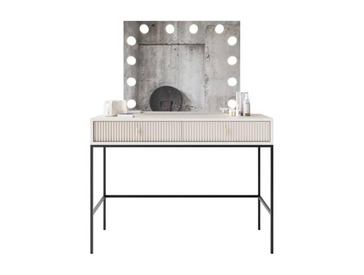 Lookway Schminktisch Midnight Elite auf schwarzem Metallgestell mit Spiegel und LED-Beleuchtung Goldfarbene Griffe und Schubladen Eleganter Kosmetiktisch (Kaschmir)