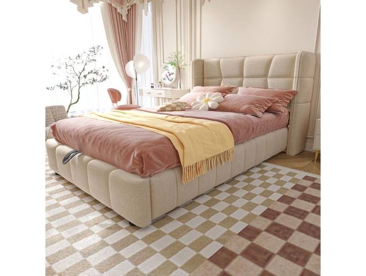 Lit coffre capitonné 90 x 200 cm avec tête de lit beige