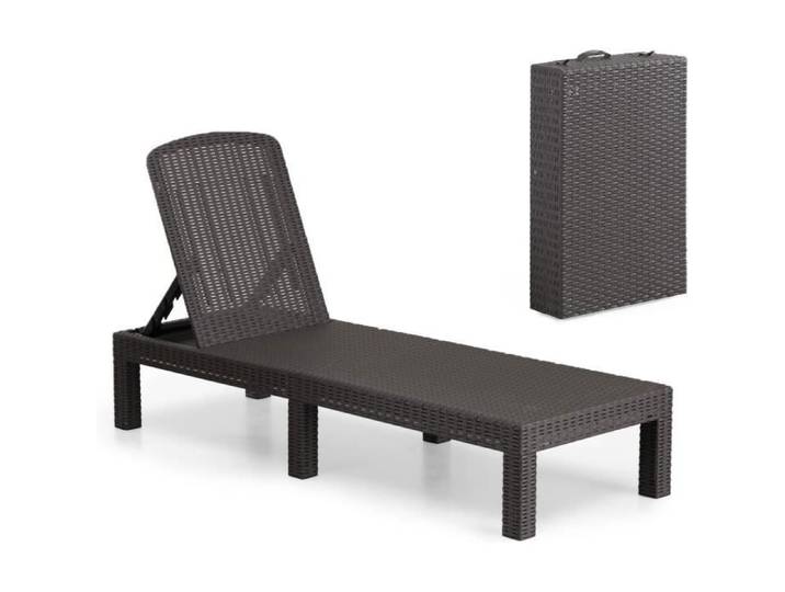 Bain de Soleil - Chaise Longue Jardin Exterieur - Résine Imitation rotin tressé - Dossier réglable