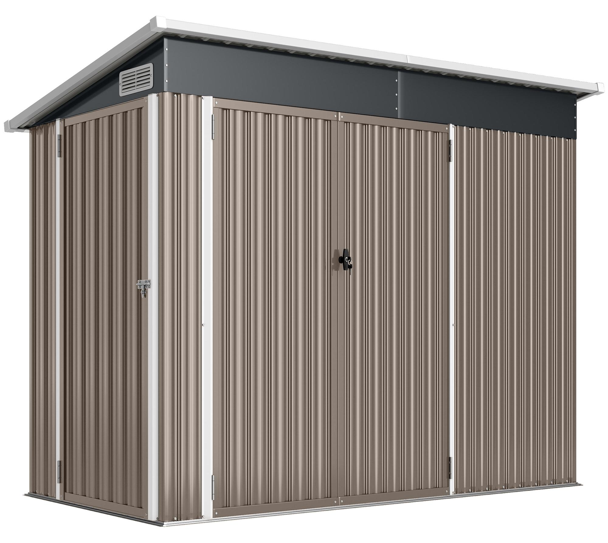 Metall Gerätehaus 2,68 m², abschließbar Geräteschuppen mit 3 Türen Lüftung Pultdach Handschuhen