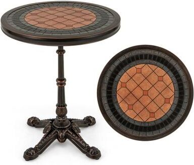 "Costway 24"" Round Patio Dining Table Weather-resistant Cast Aluminum Table-Bronze"