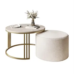 COUCHTISCH mit Hocker LORI Hochglanz gebürstetes Gold/glänzender Kaschmir/Perfect Harmony 01