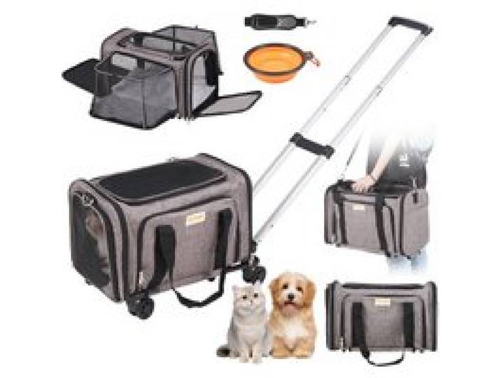 VEVOR Hundetrolley Faltbarer Hunderucksack Max.11,3kg Tragfähigkeit Transporttasche aus 600D Oxford-Stoff Hundewagen mit 4 Rädern Aufbewahrungstaschen Haustier Trolley Ideal für Autoreisen Ausflüge