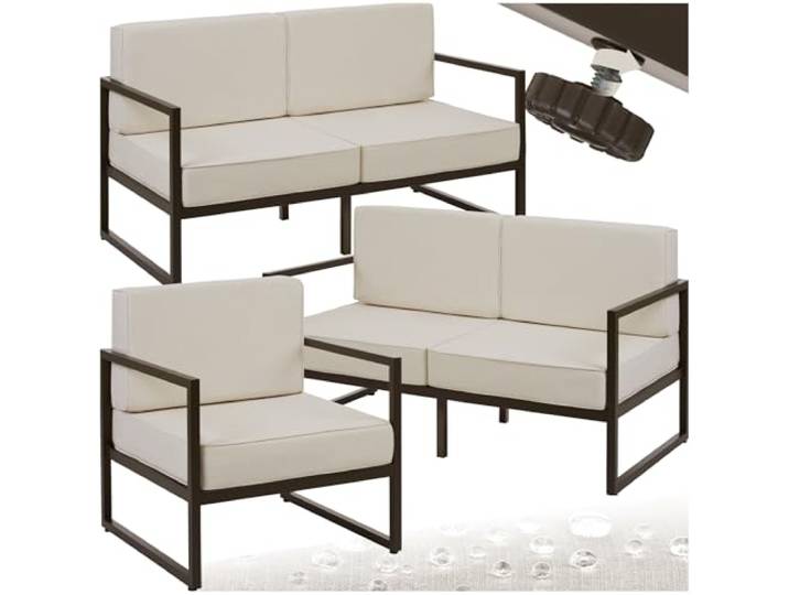 tectake® Gartenlounge Outdoor, 2X Sofa 2 Sitzer 1x Gartensessel, Relaxsessel Garten, Gartenbank, Gartenmöbel, Balkonmöbel, Terrassenmöbel, Wintergarten, Sitzecke Outdoor, Gartenlounge - 5 Sitzplätze