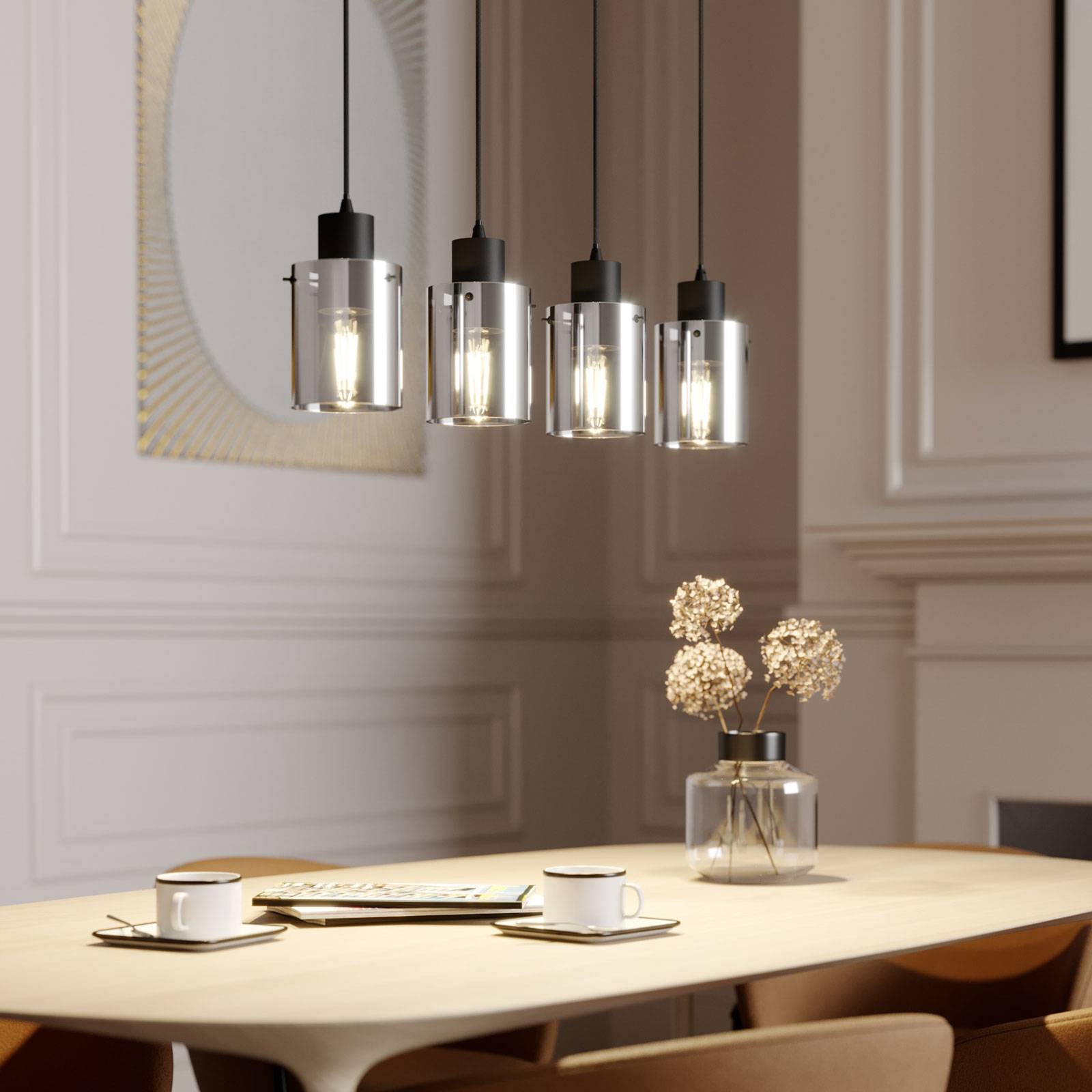 Glas Hängeleuchte Kourtney Lindby, dimmbar, schwarz, für Wohn- / Esszimmer, Modern