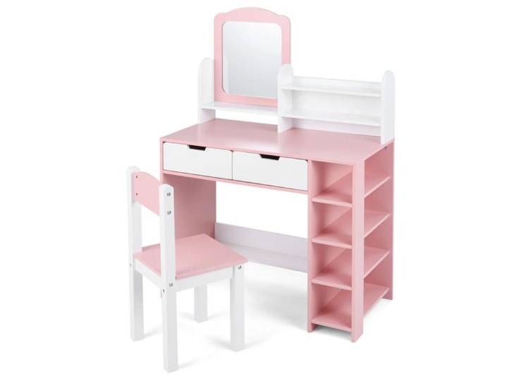 Ensemble coiffeuse enfant avec chaise miroir et rangements table de maquillage pour chambre 2 tiroirs