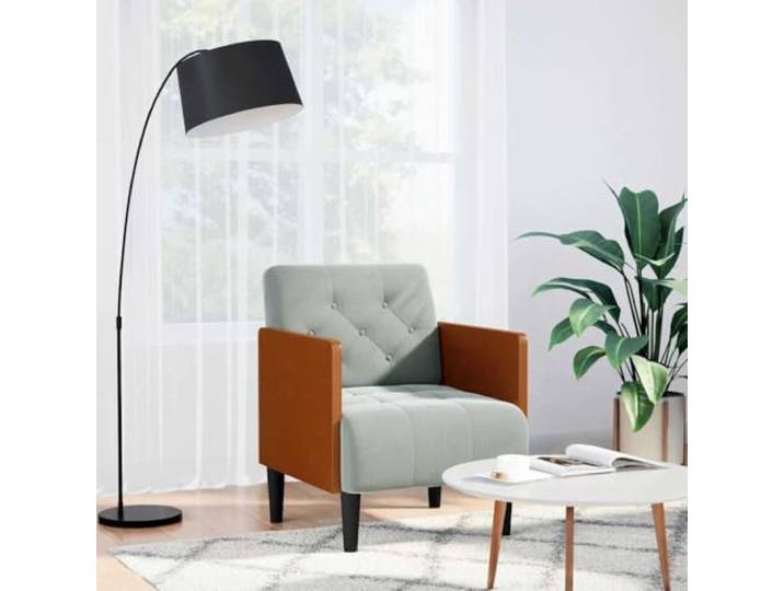 NLQMSU Sessel, Velours, Hellgrau, mit Armlehnen, 55 cm Weicher Komfort, unterstützter Sitz, stabile Struktur, vielseitiges Design, Wohnzimmer, Schlafzimmer, Büro