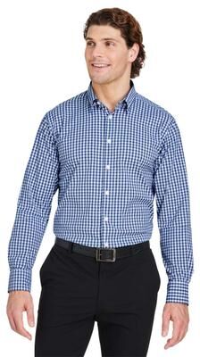 Devon & Jones DG536 Men's CrownLux Performance Gingham Dress Shirt in Navy Blue/White size 4XL   Nylon/Spandex Blend