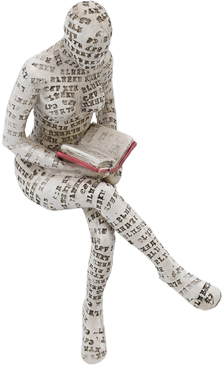 Dailygoods Beeldje Vrouw Lezend - Handgeschilderd Hars Sculptuur voor Binnen en Buiten