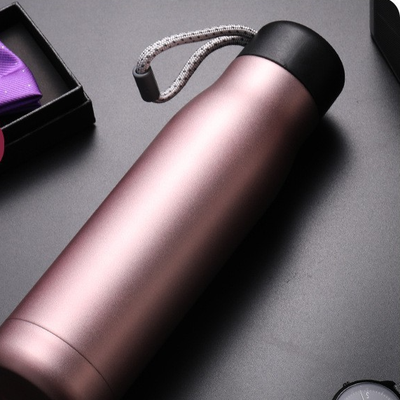 Uplifted Trends Custom Stainless Steel Thermos Bottle With Rope Portable Vacuum Flask rose Gold