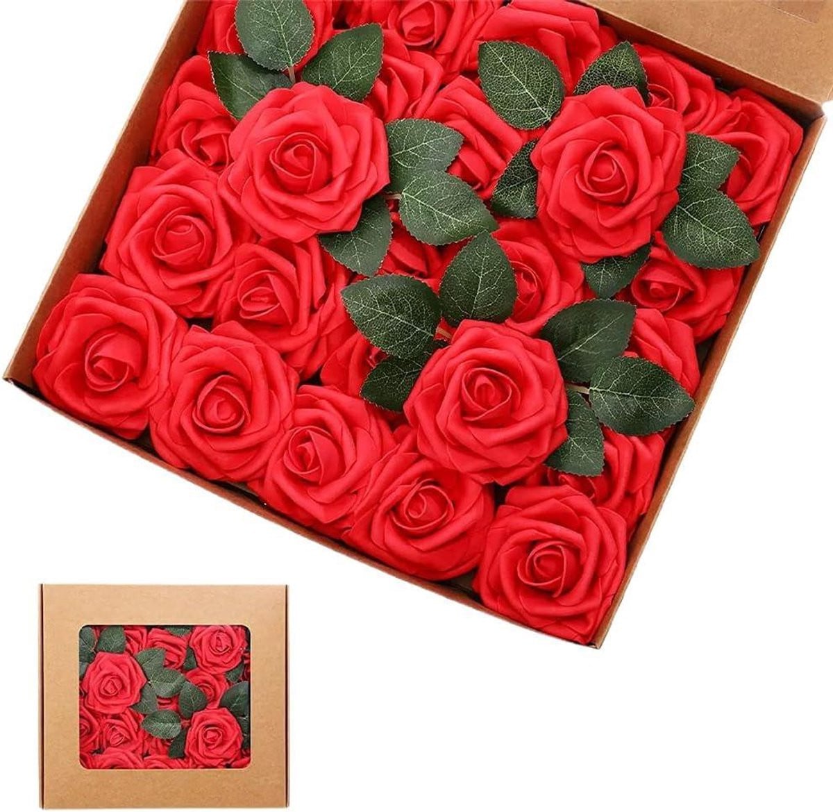 Boeket van kunstrozen voor bruiloftdecoratie, 30 stuks, rood