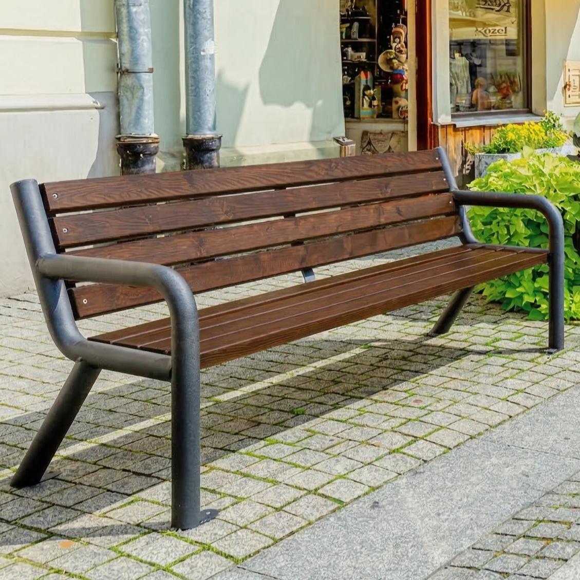 REKORD Viking BIS Palisander Gartenbank 186 cm 3-4 Sitzer Robuste Parkbank aus verzinktem Metall und Holz mit Rückenlehne wetterfeste