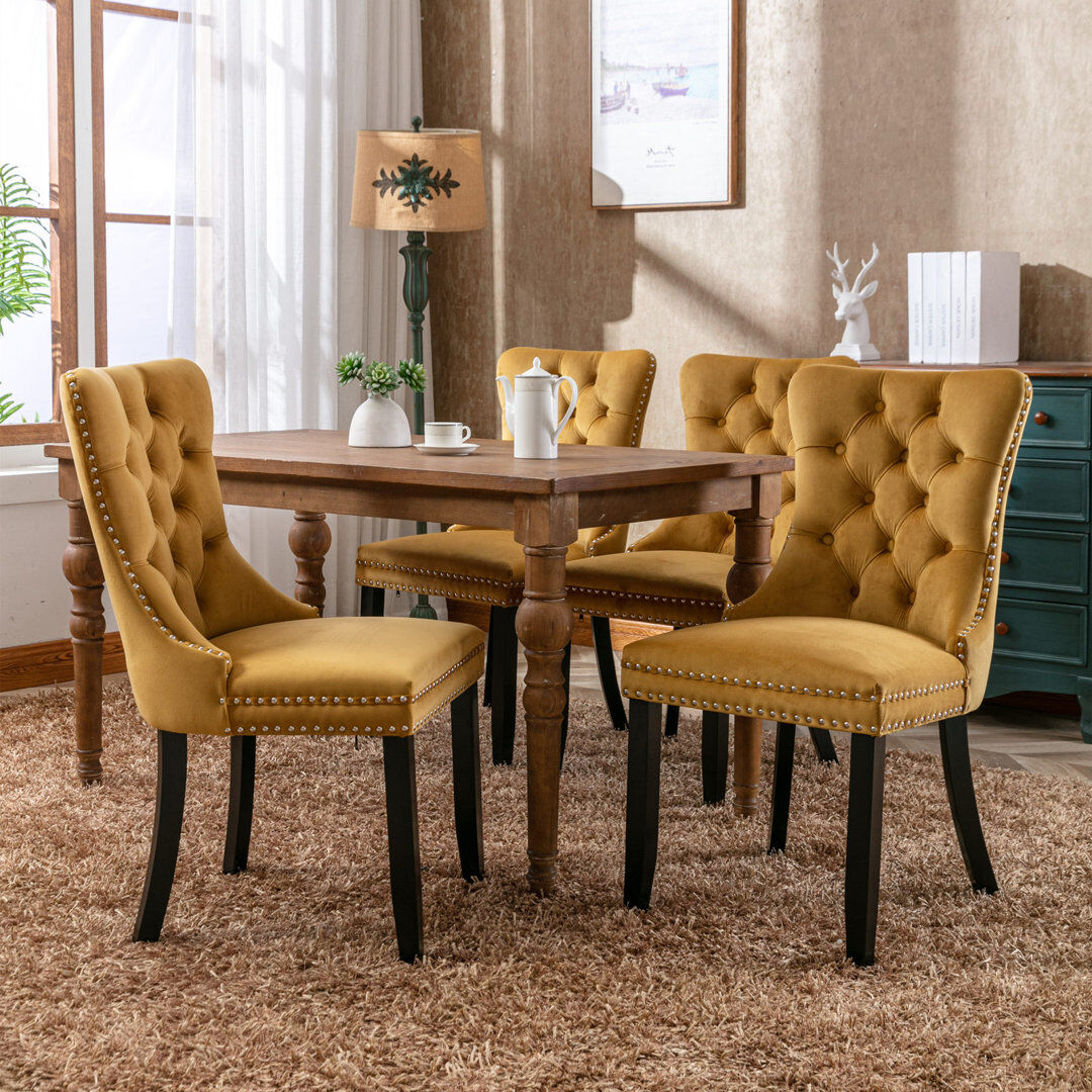 Mercer41 Delafield Lux Kitchen Dining Chairs Yellow/Wood 95cm H X 50cm W X 62cm D