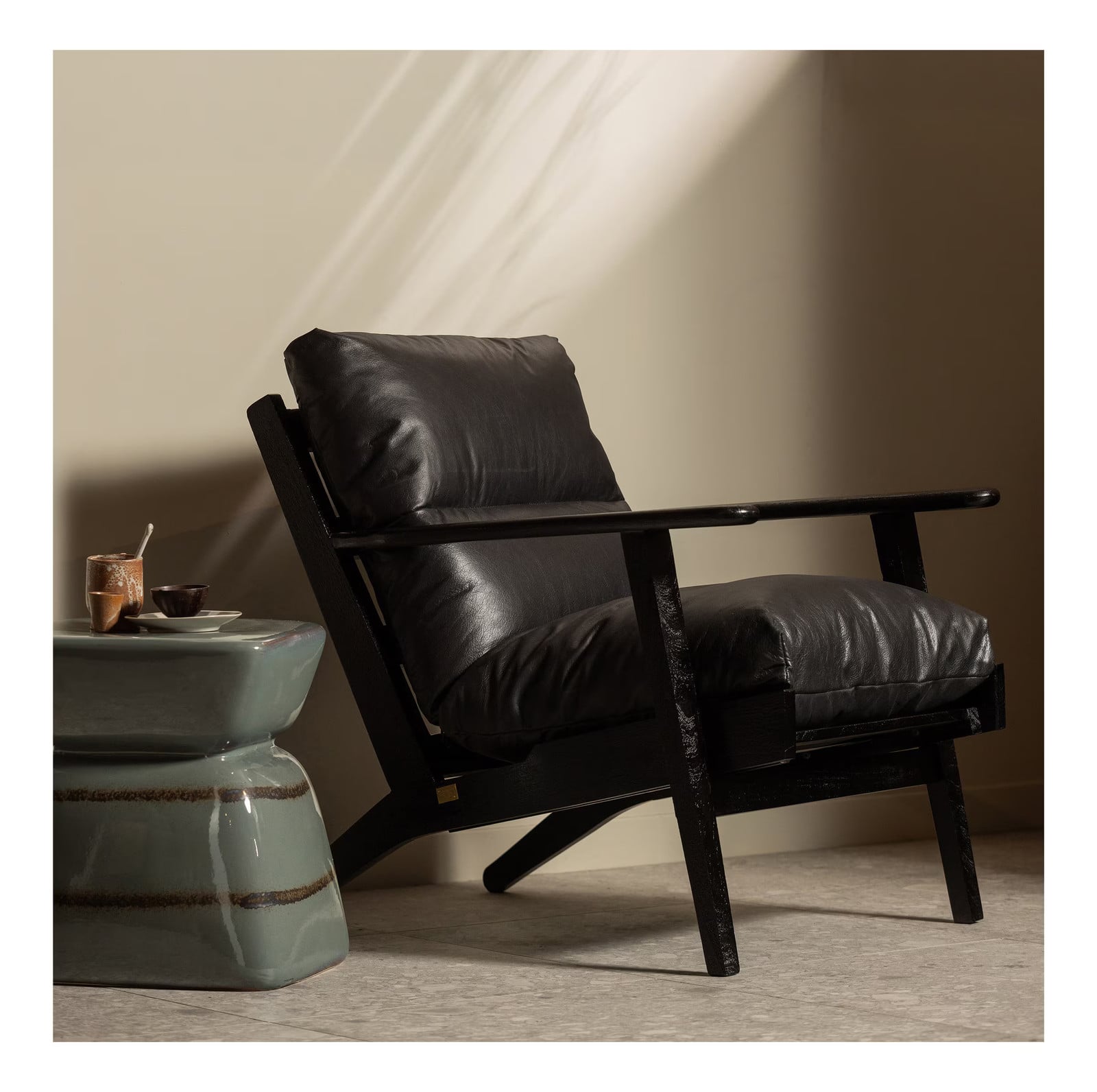 WOOOD Fauteuil Houston Acaciahout - Zwart