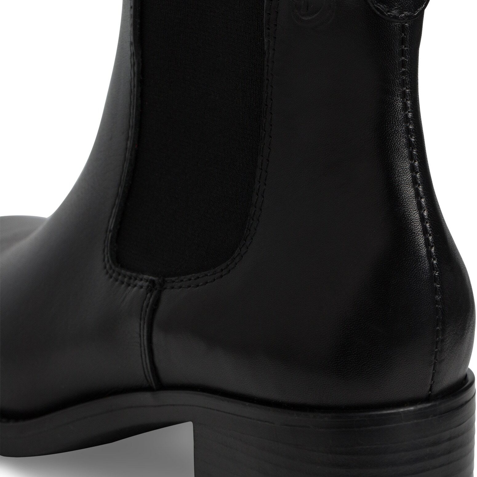 Chelseaboots TAMARIS, Damen, Gr. 39, Textil, schwarz, Elastischer Einsatz, Glattleder, schimmernd, unifarben, Schuhe Chelseaboots, Blockabsatz, Stiefelette, Schlupfschuh in schmaler Form schwarz 39, Textil