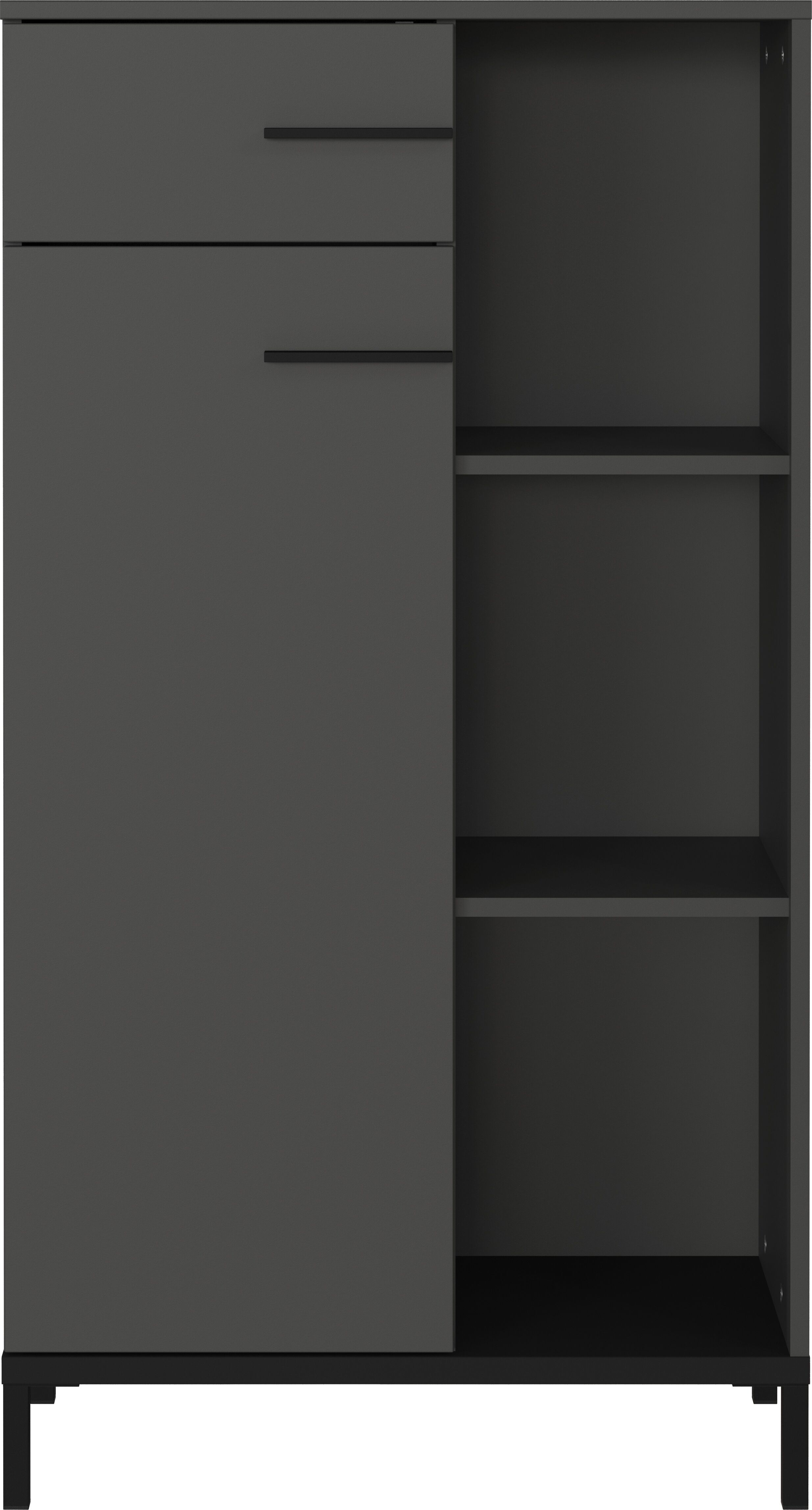Aktenschrank GERMANIA "GW-Rovigo mit offenem Regal & Schublade", grau (graphit), B:64cm H:120cm T:34cm, Holzwerkstoff, Metall, Schränke, spiegelverkehrt montierbar, Höhe 120 cm, Made in Germany