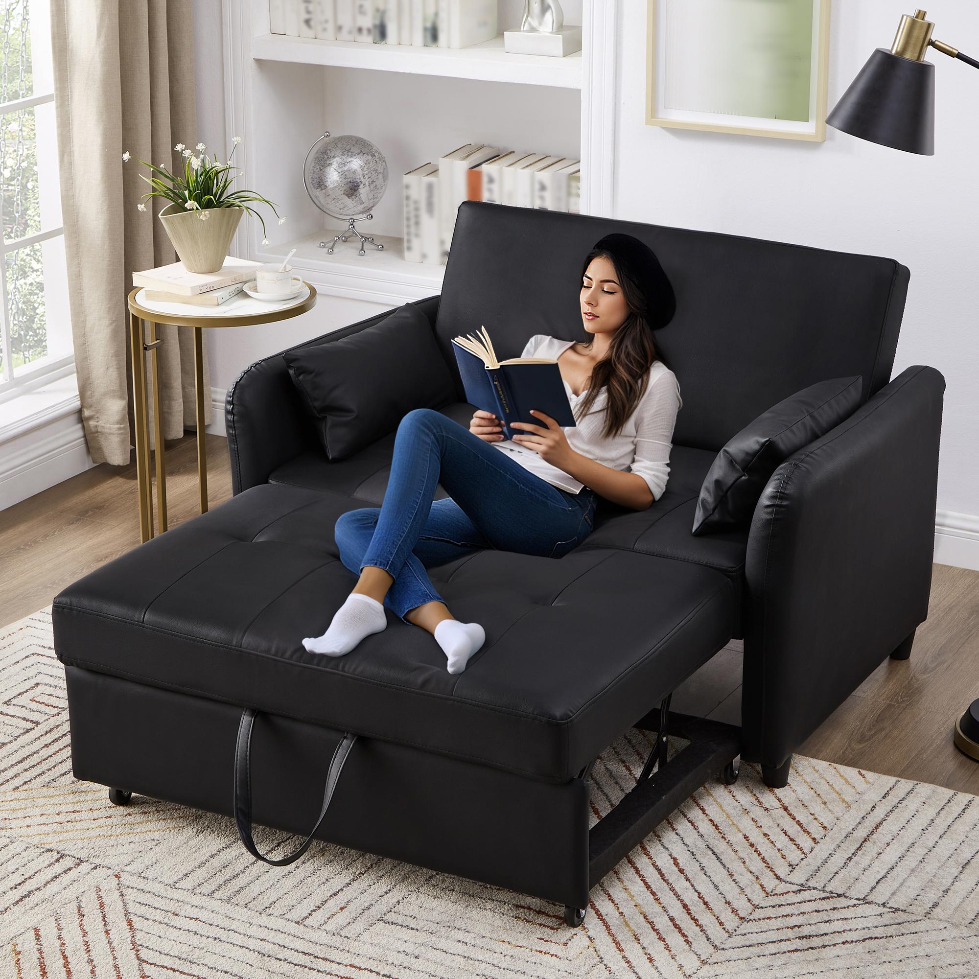 Sweiko Mit Schlaffunktion] Multifunktionales Sofabett, Zweisitzer-Ausziehbares Sofabett, 3-stufig verstellbare Rückenlehne, wasserabweisendes PolyurethanMaterial, leicht in ein Bett verwandelbar