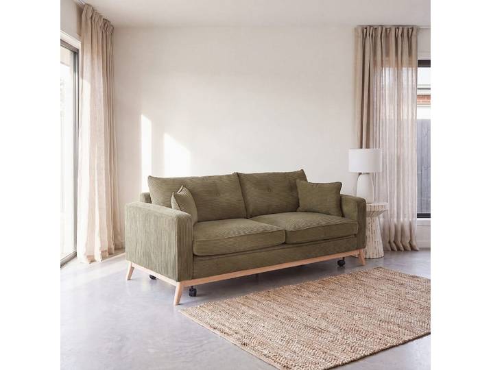 Skandinavisches 3-Sitzer-Schlafsofa in Khakigrün