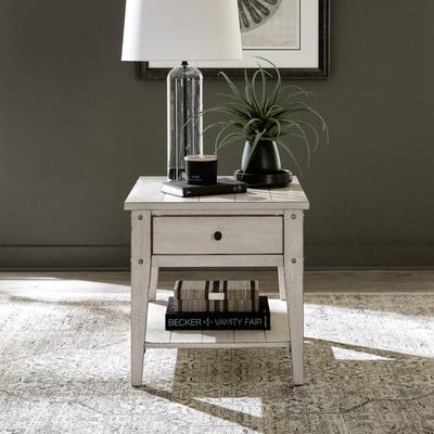 Liberty Furniture Lake House Drawer End Table - Weathered White Oak Wood - W23 x D27 x H23