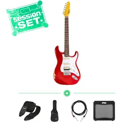 Redwood Relics 60s S-Style HSS CAR E-Gitarren Set mit Gigbag, Verstärker & Zubeh... - E-Gitarre