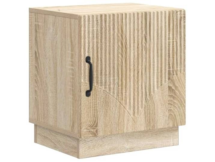 KUPTYERFG Nachttisch Sonoma-Eiche 43 x 34,5 x 47 cm Beistelltisch Kompakter Beistellschrank fürs Schlafzimmer mit eleganter 90 Grad Tür, schwarzem Metallgriff und robuster Ablage.