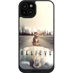 Nivocase Handyhülle für Apple iPhone 15 Plus Hülle NIVOpure Case Schwarz Motivation Tiere Tiger (Apple iPhone 15 Plus), Smartphone Hülle, Schwarz