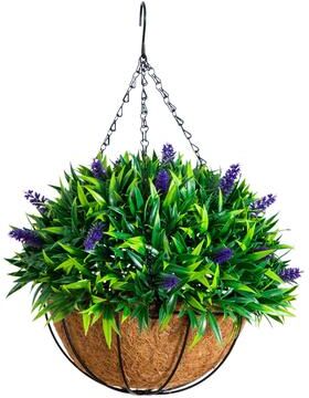Nearly Natural 18-in UV Resistant Artificial Lavender Hanging Basket (Indoor/Outdoor) - Green