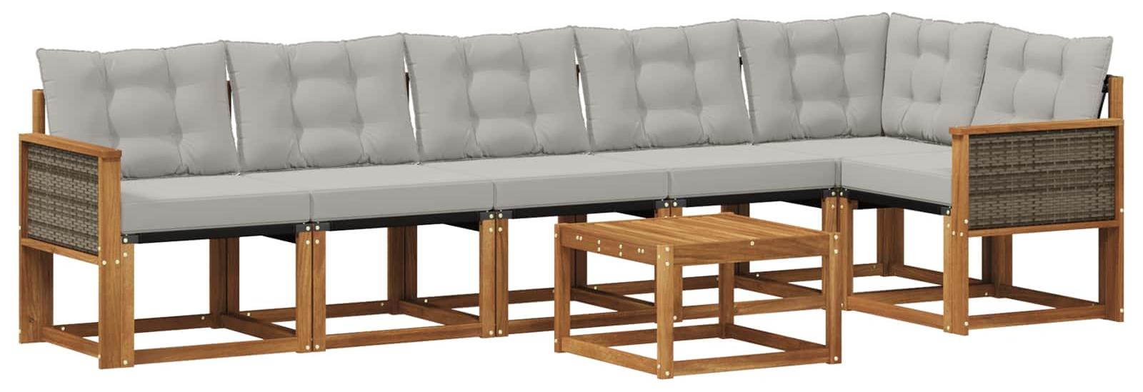 Outdoor-Sofagarnitur mit Kissen 7 pcs Natürlich und Hellgrau