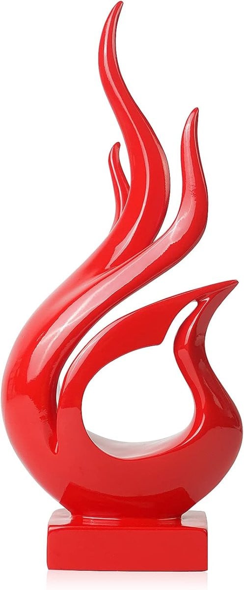 Abstract Vlam Sculptuur Rood - Handgemaakt Kunstbeeld voor Decoratie - H 30 x B 7 x D 13 cm