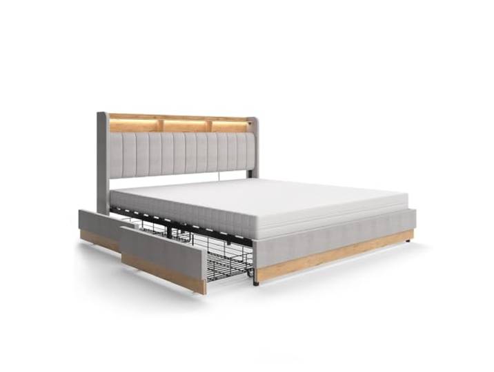 VitaliSpa Polsterbett Nura, Grau, 180x200 cm mit Matratze, mit USB-Ladeanschluss, LED-Beleuchtung und Fernbedienung