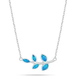 Brilio Silver - Decent Silver Leaf Necklace with White Opal NCL165W, Handykette, Silber, Weiss