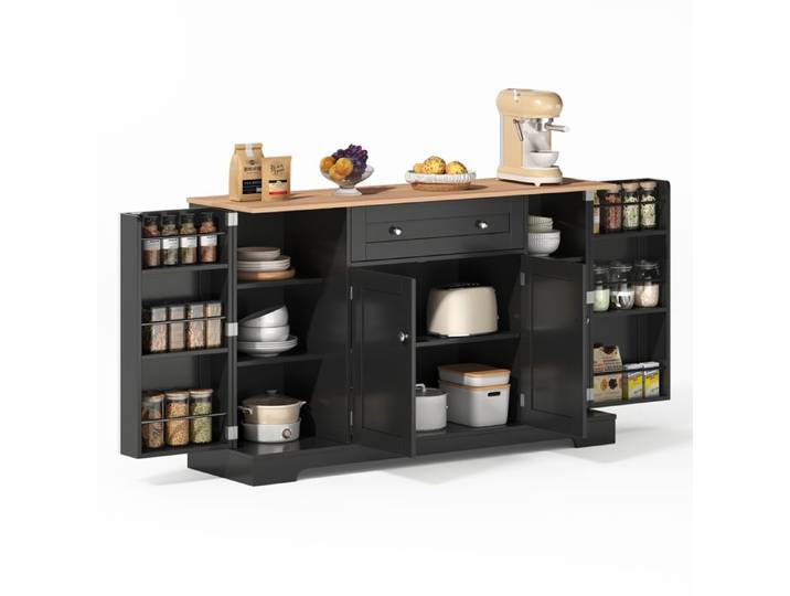 Buffet Cuisine avec 4 Portes Etagères réglables Design Moderne Armoire de Salle à manger Noir 138cm