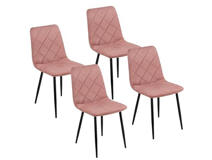 Baroni Home Set mit 4 modernen Stühlen mit Samtbezug und schwarzen Eisenbeinen, Sessel für Wohnzimmer, Schlafzimmer, Esszimmer, Rosa, 52x44x85 cm, Rosa