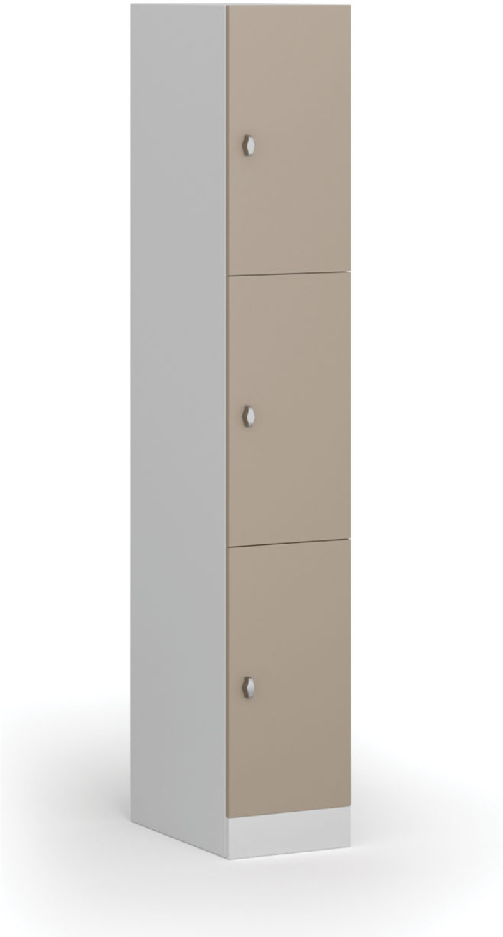 B2B Partner Schließfachschrank S1, 3 Fächer, 1850 x 300 x 500 mm, Drehverschluss, beige Tür