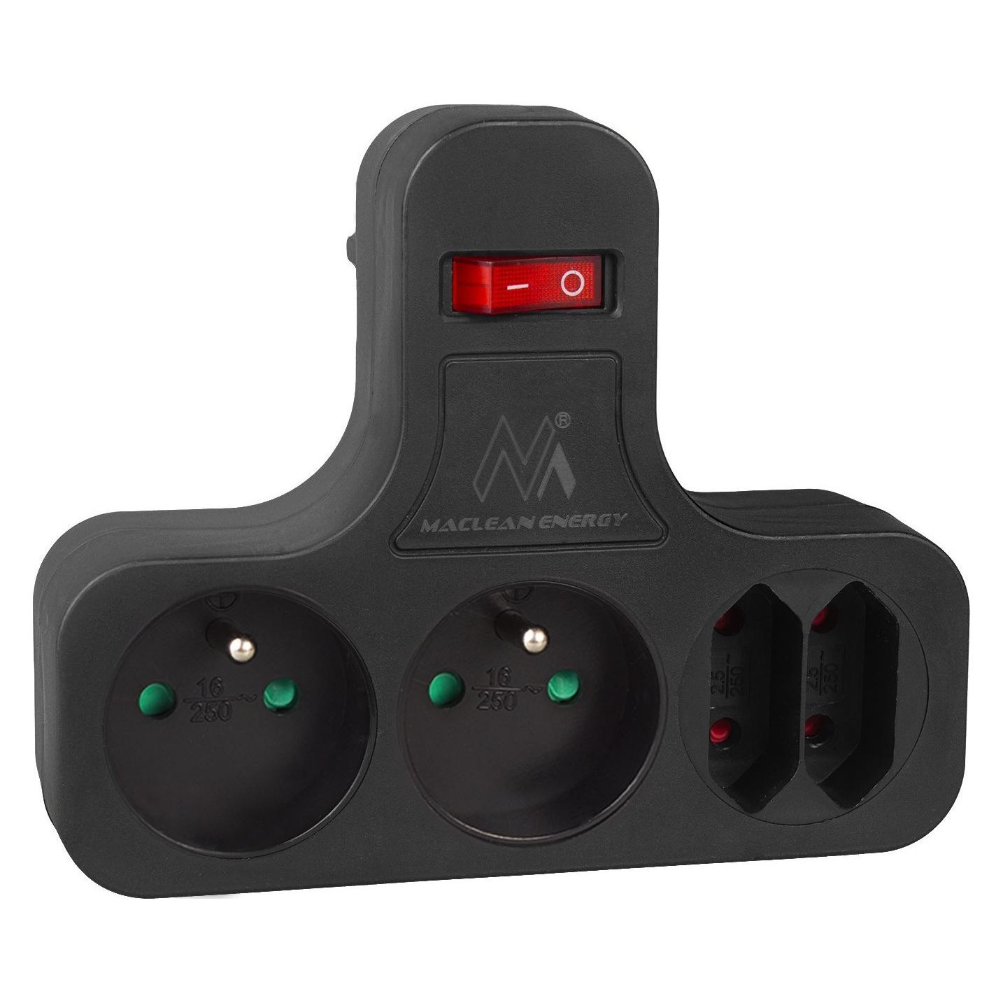 Maclean Stromsteckdose Vierfach mit Schalter Stabilisierungsfuss Typ E 2x2,5A 2x16A MCE224 E/B (4x, CEE 7/3, CEE 7/4) (MCE224 E/B)