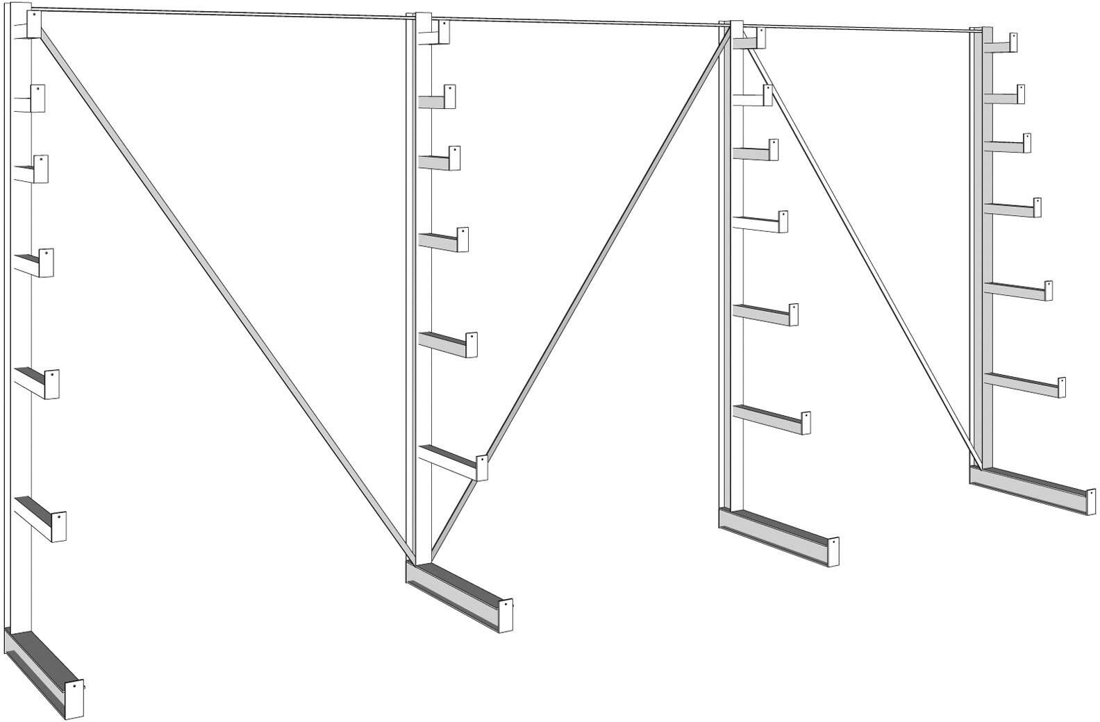 META Kragarmregal, einseitig, Langgutregal, 150 kg, 2000 x 4050 x 590 mm