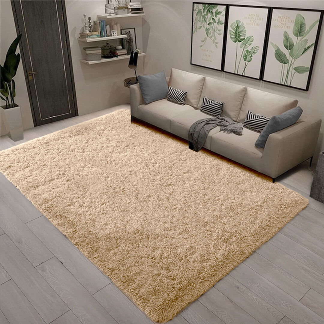 Canora Grey Ainikki Soft Fluffy Living Room/Bedroom Shaggy Area Rugs Beige Rectangle 160 x 230cm
