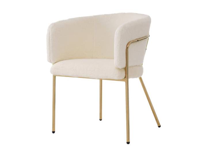 Chaise en tissu bouclette crème avec pieds dorés