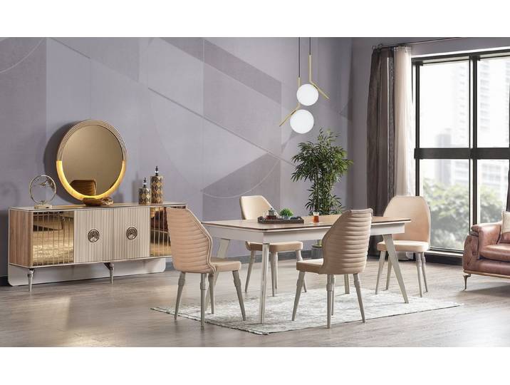 Xlmoebel Essgruppe Design Esstisch mit 6 modernen Stühlen aus Holz, (Essgruppe, 8-tlg., 6-teilig), Made in Europa