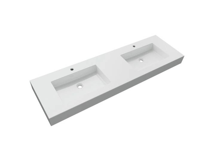 Dieter Knoll Doppelwaschbecken, Weiss, Stein, 169x11.7x50 cm, Badezimmer, Waschbecken & Armaturen, Waschbecken