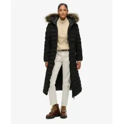Superdry für Damen. W5012001A Fuji Kunstpelz Longline Mantel schwarz (S), Lässig, Polyester