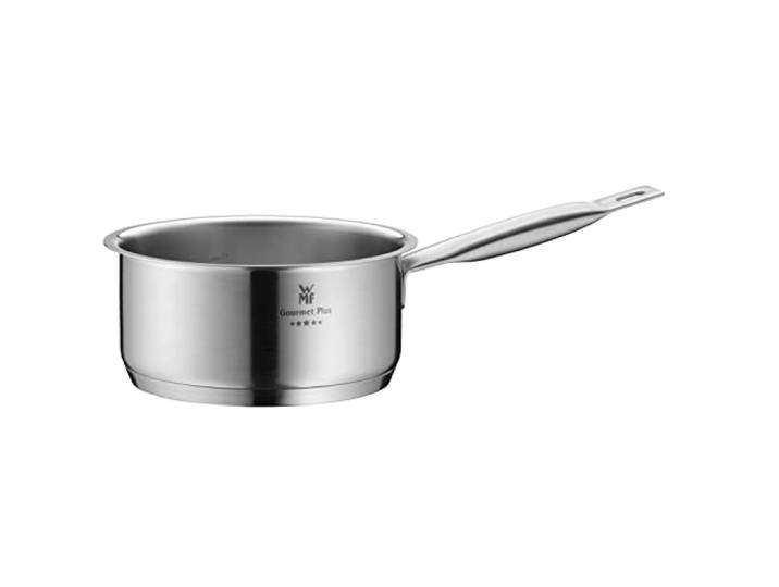 WMF Gourmet Plus Stielkasserolle 16cm ohne Deckel, Kochtopf klein 1,4l, Milchtopf Induktion, Cromargan Edelstahl mattiert, Innenskalierung
