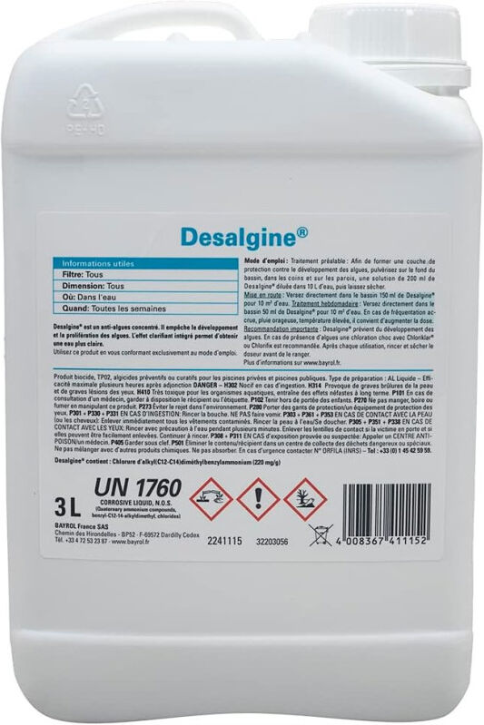 Algicide et clarifiant d'eau Bayrol Desalgin Classic 3L