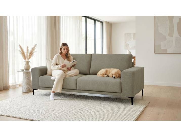 3-Sitzer Sofa, Chenille, Grün, 224×88×85 cm, Soft-Touch, Modern, Places of Style