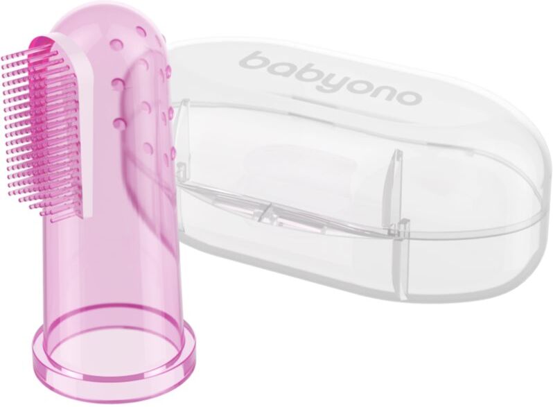 BabyOno Take Care First Toothbrush brosse à dents de doigt pour bébé avec étui Pink 1 pcs