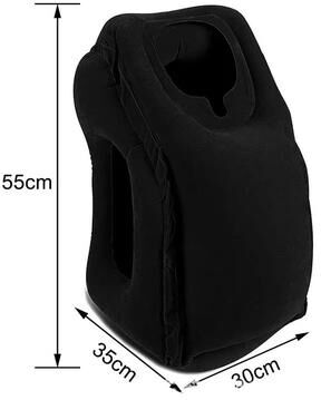 Inspired Finds Upgraded Inflatable Travel Pillow Air Cushion Headrest With Chin Support For Plane, Car, And Office black